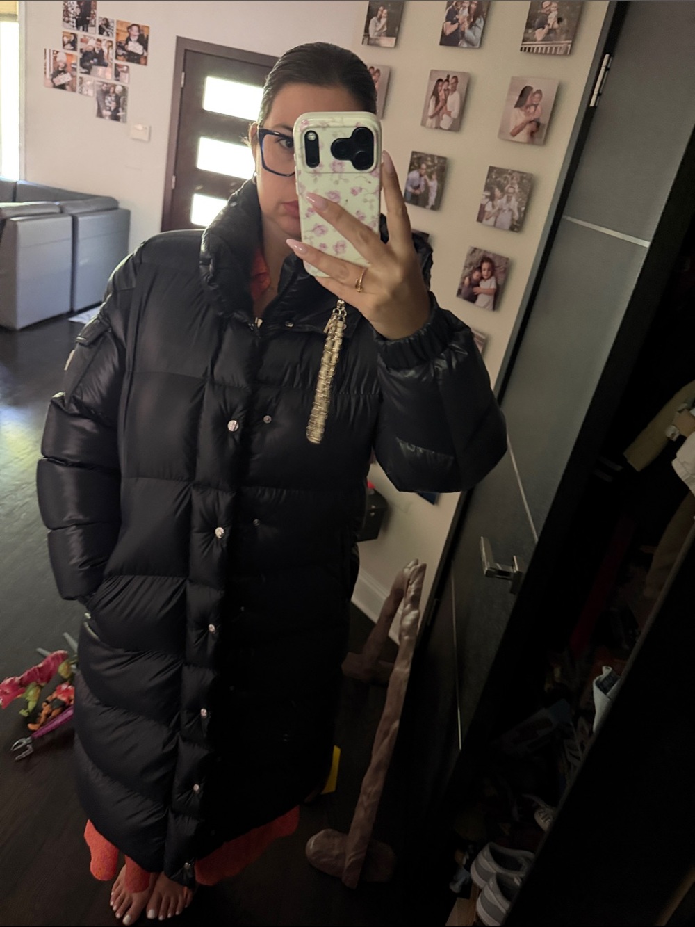 Moncler Navy Blue Long Quilted Puffer Coat